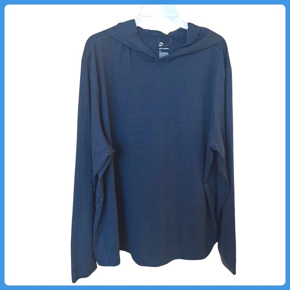 All In Motion XXL Mens Navy Blue Long Sleeve Hoodie Soft Stretch Athletic‎ Shirt
